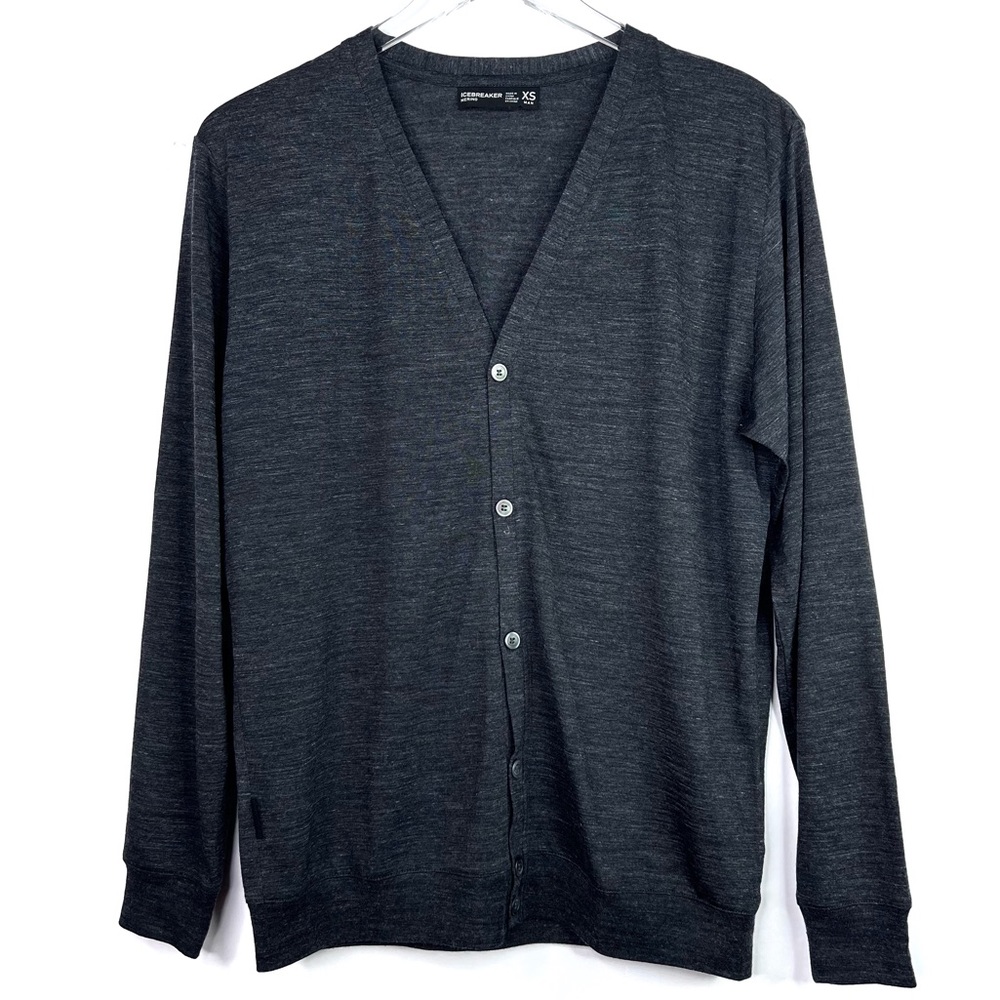 Icebreaker Men’s Cool Lite Merino Wool Blend Cardigan Button Front V-Neck Gray